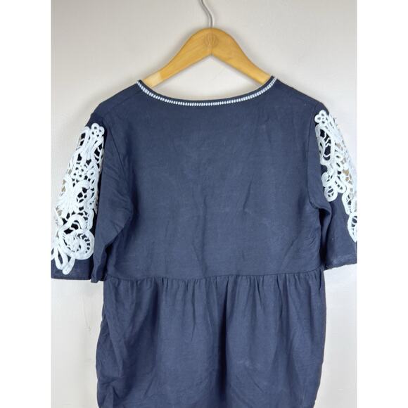 Zara Black Peplum Top Size Small White Embroidered Lace Short Sleeve Blouse - Picture 8 of 13